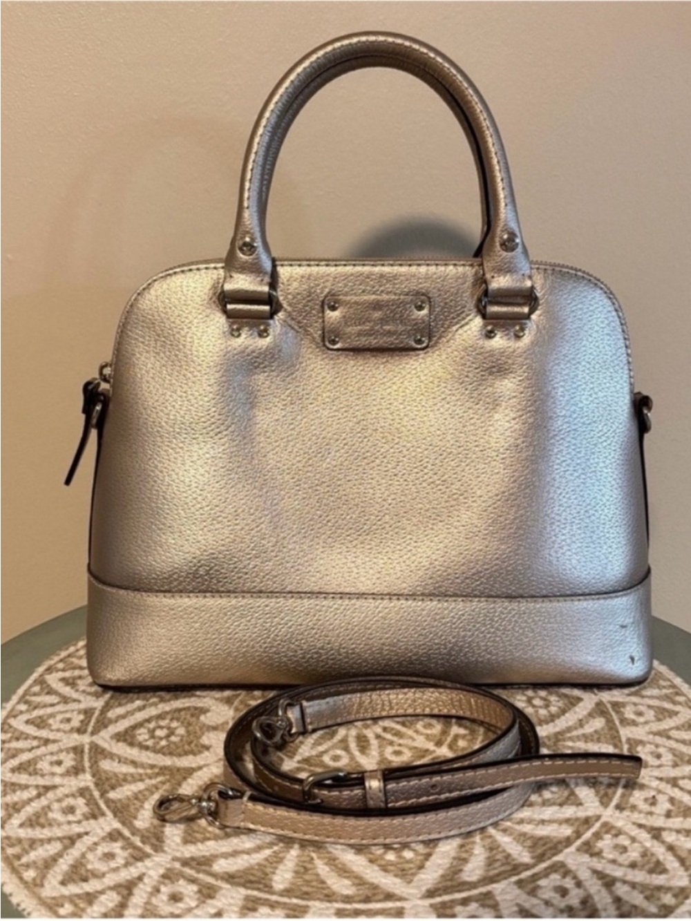 Kate Spade Metallic Golden Leather Dome Purse with Removable Strap